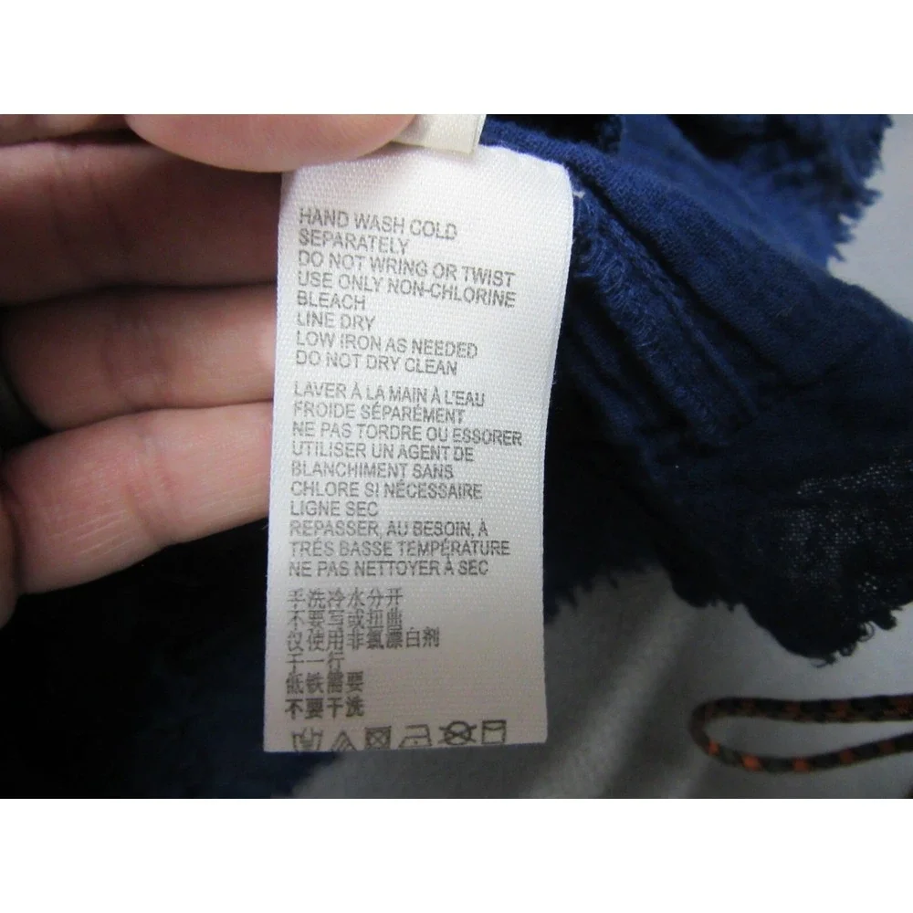 Free People Dress Womens XS Blue Peasant Mini Square Neck Puff Sleeve Frayed Hem